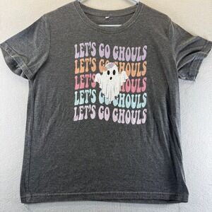 Lets Go Ghouls Halloween Ghost Graphic Tee Charcoal Heather Gray Medium